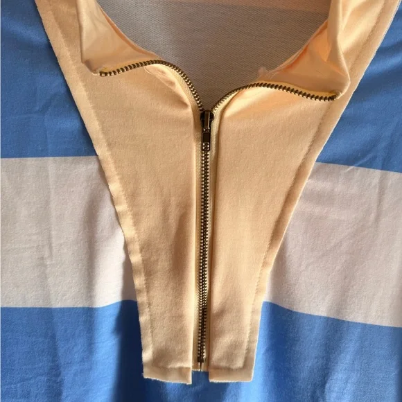 Striped Half-Zip Long Sleeve Top - Blue & White - Picture 2 of 2